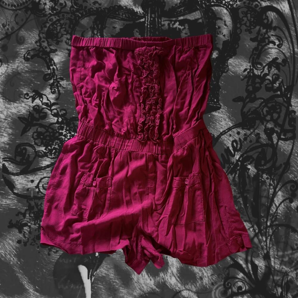 ruched ruffle red Y2K tube whimsical dark femme romper